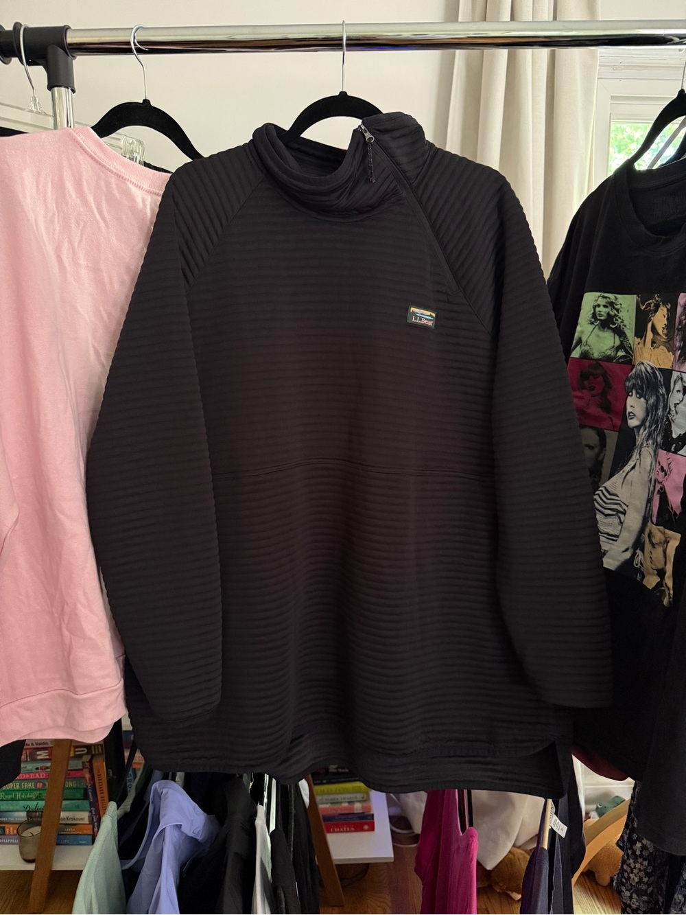 Women's Black Ribbed Asymmetrical Quarter-Zip - L.L. Bean Airlight